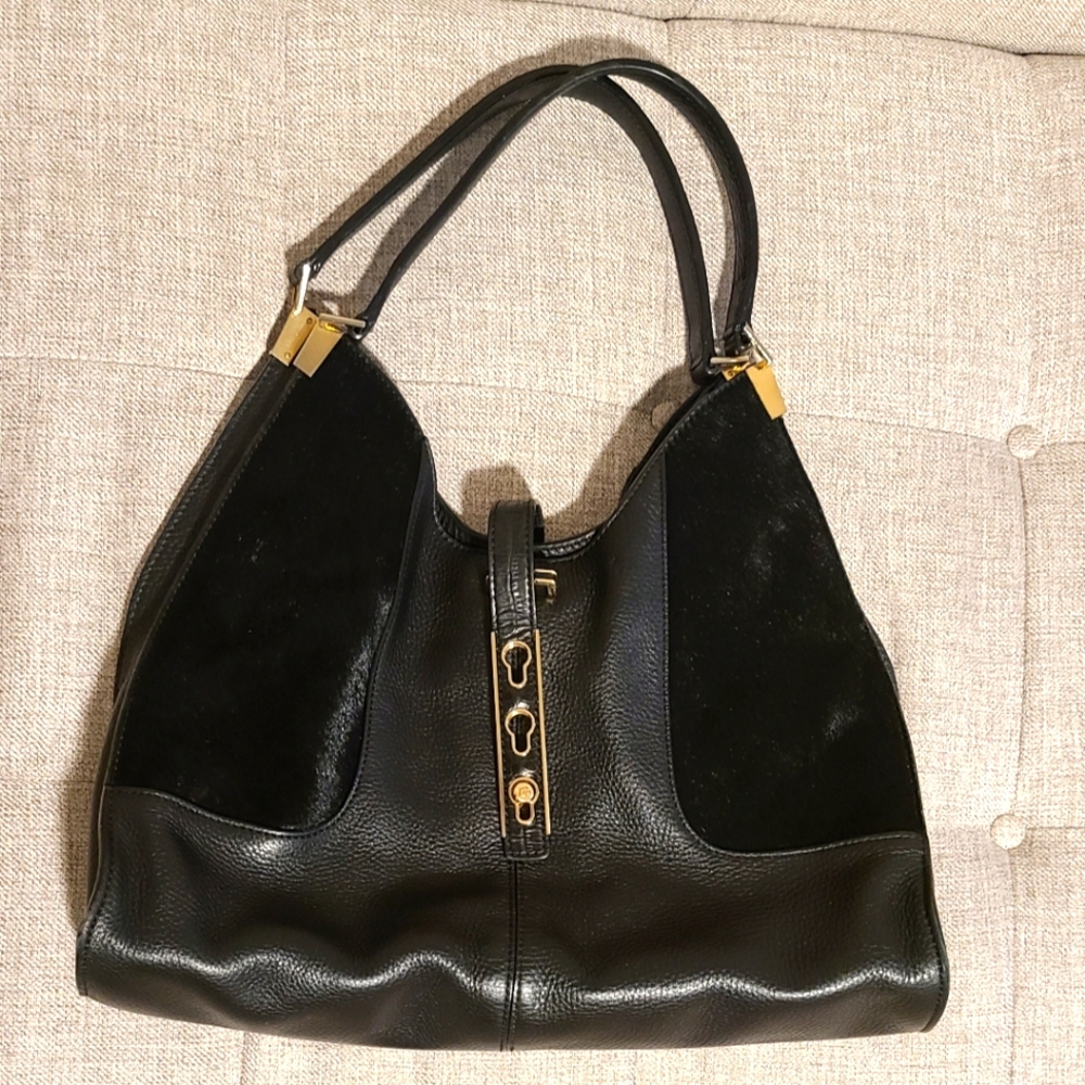 Black leather & pony hair hobo